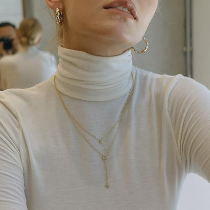 Fullpop Dainty Gold Necklaces for Women, 18k Gold Layered Lariat Necklace for Women Long Gold Choker Necklaces for Women Statement Diamond Heart Pendant Necklace Body Chain Jewelry for Women - style: Kind-Two