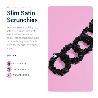 Gimme Beauty Slim Satin Hair Scrunchies - Soft, No-Breakage Scrunchies - Perfect for Fine Hair & Bedtime Wear - Firm Hold & Gentle, Crease-Free Accessories for Women - Black, 6 Pack - color: Black