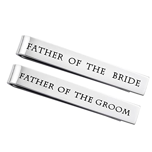 Father of the Bride and Groom Gifts - Wedding Tie Clips for Groomsmen From the Bride - Stainless Steel Tie Bars - color: Set of 2 White