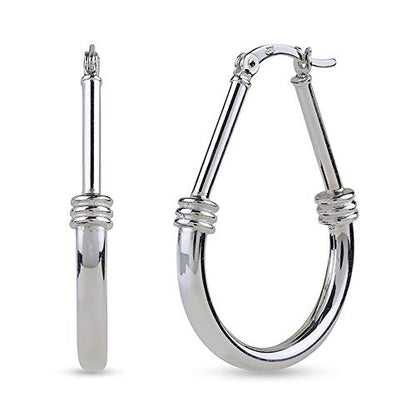 LeCalla 925 Sterling Silver Hoop Earrings for Women | Italian Design Classic Diamond-Cut Textured Hoops Earring | Women's Oval Drop Shape Silver Earring Jewelry - color: Large Classic