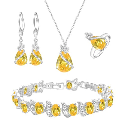 Wedding Jewelry Set for Women Gem Necklace Earrings Bracelet Luxury Jewelry Set Birthday Valentine's Day Mother's Day Christmas Prom Jewelry Gift - color: SYSD-Yellow
