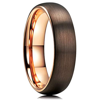 King Will Wedding Band for Men Women, 2/4/6/7/8mm Domed Matte Brushed Tungsten Carbide Rings, Solid/Dual Color Engagement Rings, Comfort Fit - color: Brown-6mm
