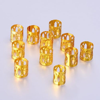 SEVENHEAD 50 Pcs Dreadlock Beads Hair Accessories - Adjustable Hair Rings, Cuffs and Metal Braiding Clips for Braids (Gold) - color: Gold