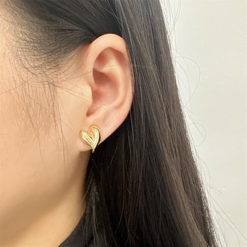 Clip on Chunky Heart Small Stud Earrings for Women Non Pierced Ear Gold-Plated Hearted Shaped Cuff Wrap Fake Studs Hypoallergenic Fashion Jewelry for Her Bff