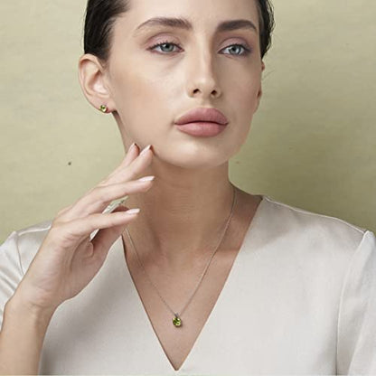 MAX + STONE 14k Gold Plated or Sterling Silver Cushion Cut Gemstone Stud Earrings and Pendant Necklace for Women with 6mm and 8mm Birthstones 18 Inch Chain and Push Backs Jewelry Set - style: Sterling Silver|Genuine Peridot