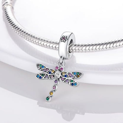 HONGRUI 925 Sterling Silver Charm for Bracelets Fashion Women Jewelry Gift - color: Pink dragonfly