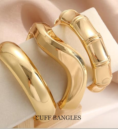 Chunky Gold Bangle Bracelets for Women, 14k Gold Plated Dainty Cuff Stackable Bangles Set, Trendy Bracelet Stack Fashion Jewelry Gifts - color: 04-GOLD