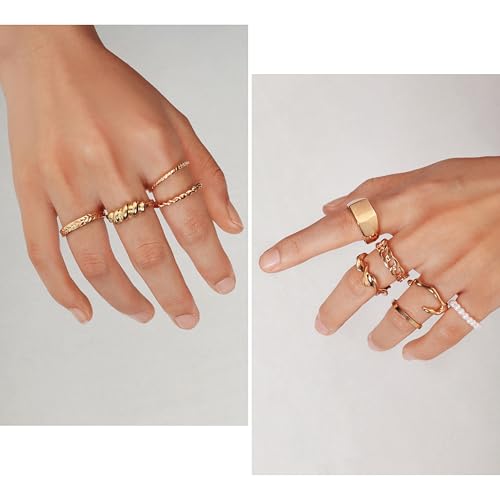 Fumwase Gold Jewelry Set for Women Fashion Costume Jewelry Multi Layered Necklaces Stackable Bracelets Hoop Earrings Knuckle Rings for Valentine Anniversary Birthday Gift Adult
