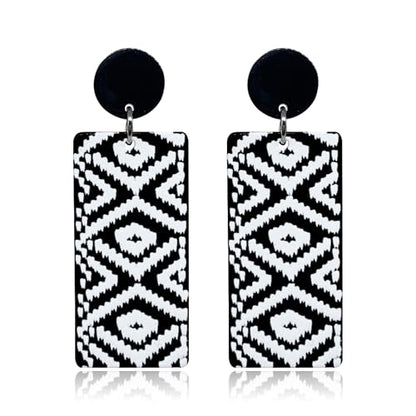 KaFu Checkerboard Earrings for Women 70s 80s Retro Acrylic Black White Striped Checkered Geometric Dangle Earrings Resin Rectangle Earrings Statement Jewelry - color: style-2