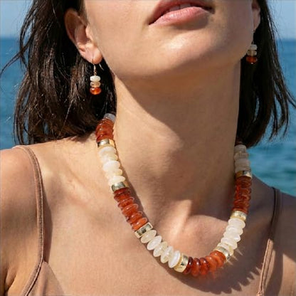 RISHEGAE Chunky Beaded Necklace for Women Boho Resin Beaded Choker Necklace Adjustable Surfer Beach Strand Necklaces Gold Handmade Acrylic Beads Jewelry Gift for Women - color: Style 1brown