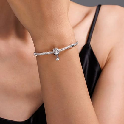 KEQ Clip Spacer Charm for Bracelet 925 Silver Pave Cubic Zirconia Clip Lock Stopper Bead Spacer For Women Bracelets Stopper Birthday Gifts European Openable Beads 2pcs - color: Heart-Shaped Drum