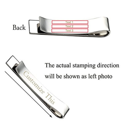 Zysta Free Engraving - Personalized Custom Mens High Polished Stainless Steel Mens Tie Bar Clip for Regular Ties + Gift Box - color: Silver