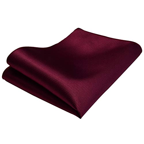 GUSLESON New 3.15"（8cm） Solid Color Necktie and Pocket Square Cufflinks Clip Set - color: Burgundy