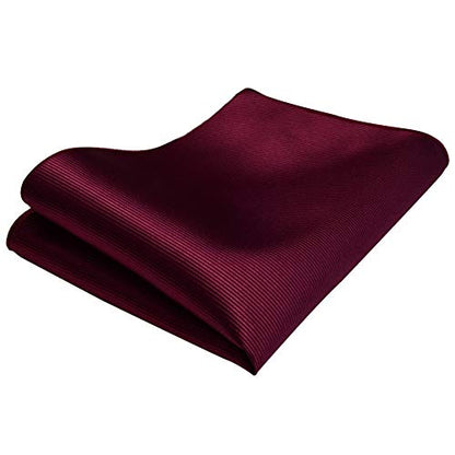 GUSLESON New 3.15"（8cm） Solid Color Necktie and Pocket Square Cufflinks Clip Set - color: Burgundy