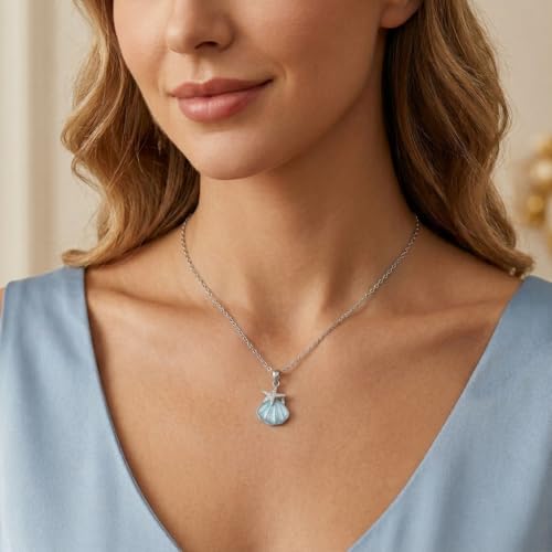 Jean Beau Dainty Pendant Necklaces for Women, Cute Chain Necklace Jewelry Gift - color: Silver Blue
