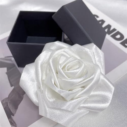 Satin Rose Flower Large Brooch Lapel Pins Handmade Fabric Flower Brooches Pin Classic for Wedding Party Dance Banquet for Women Men Dress Suit Clothes Accessories JewelryGifts 110mm - color: White