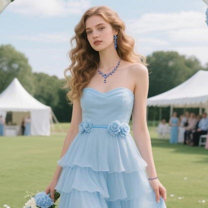 EVER FAITH Marquise Crystal Leaf Bridal Prom Jewelry Set for Women Bride | Rhinestone Wedding Party Necklace Dangle Earrings Tennis Bracelet, for Bridesmaid - color: Light Blue