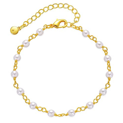 Ankle Bracelets for Women 18K Gold Plated Anklet for Women Gold Charm Anklet Waterproof Summer Beach Foot Chain Jewelry Gifts - style: Pearl
