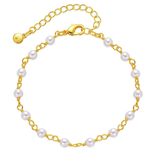 Ankle Bracelets for Women 18K Gold Plated Anklet for Women Gold Charm Anklet Waterproof Summer Beach Foot Chain Jewelry Gifts - style: Pearl