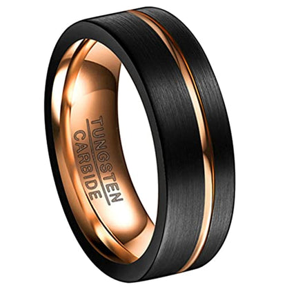 Tungsten Rings for Men 8mm Rose Gold/Blue Grooved Rose Gold and Black/Browm/Blue Two Tone Wedding Band Size 5-14 - color: Custom A
