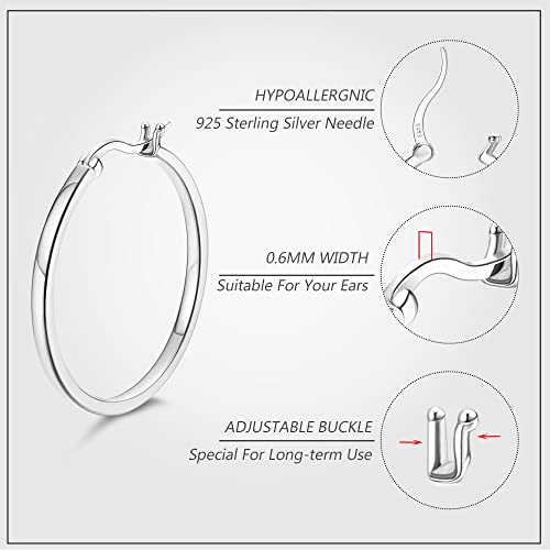 18K Gold Plated Hoop Earrings - 925 Sterling Silver Hoop Earrings Womens Hypoallergenic Hoops | Square Tube Hoop Earrings for Women 15mm/20mm/30mm/40mm - color: Silver 15-20-30mm