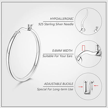 18K Gold Plated Hoop Earrings - 925 Sterling Silver Hoop Earrings Womens Hypoallergenic Hoops | Square Tube Hoop Earrings for Women 15mm/20mm/30mm/40mm - color: Silver 15-20-30mm