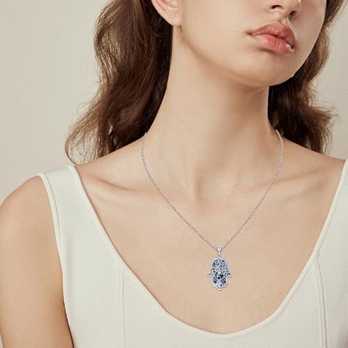Hamsa Necklace 925 Sterling Silver Evil Eye/Lotus Flower/Star of David/Chai/Yin Yang Hamsa Hand Pendant Jewelry Hand of Fatima Gifts for Women - style: Yin Yang