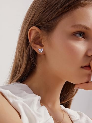 ChicSilver 925 Sterling Silver Bow/Butterfly Earrings for Women Hypoallergenic Birthstone Earrings Dainty Bow/Butterfly Jewelry Gift for Women - color: Bow-June-Alexandrite