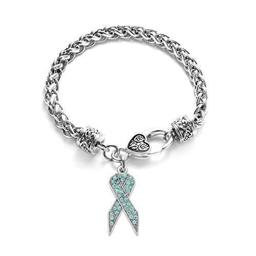 Silver Customized Charm Bracelet with Cubic Zirconia Jewelry - style: Aqua Ribbon