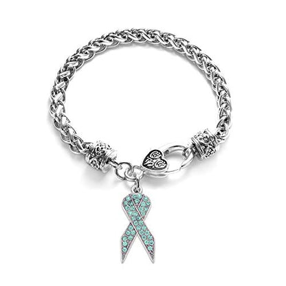 Silver Customized Charm Bracelet with Cubic Zirconia Jewelry - style: Aqua Ribbon
