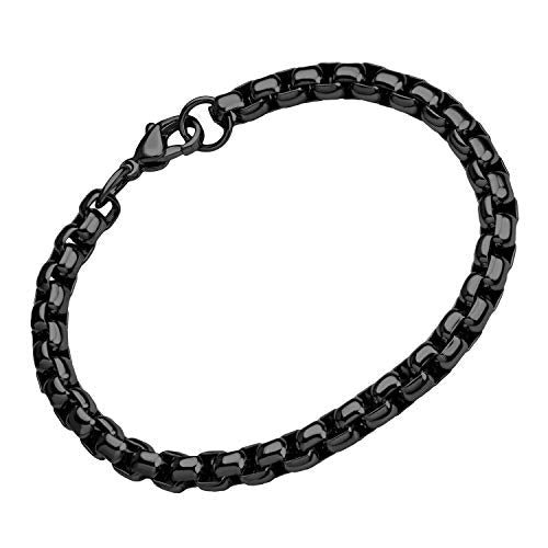 555Jewelry 5mm Stainless Steel Box Chain Bracelet for Men & Women, 6.5 to 9 Inch - color: Black