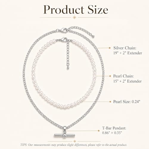 Layered Necklaces for Women Pearl Necklace Stack Gold T Bar Necklace Set Dainty Heart Pendant Jewelry Trendy 2026 Fashion Accessories Gifts - color: B1:2pcs-silver-6mm