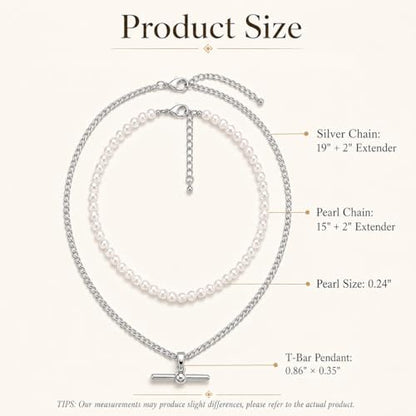 Layered Necklaces for Women Pearl Necklace Stack Gold T Bar Necklace Set Dainty Heart Pendant Jewelry Trendy 2026 Fashion Accessories Gifts - color: B1:2pcs-silver-6mm