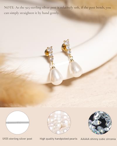 Pearl Earrings for Women Trendy Dainty Wedding Earring 14K Gold Plated/Silver Plated Dainty Cute Drop Dangle Pearl Earrings Studs Hypoallergenic CZ Diamond Wedding Earrings for Brides Prom Jewelry Gift for Women - color: 07.Silver long