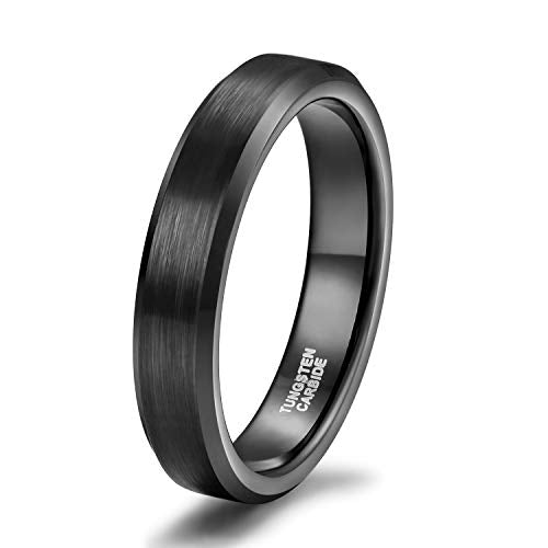 TRUMIUM 2mm 4mm 6mm 8mm 10mm Tungsten Ring Wedding Band for Women Men Bevel Edges Brushed Comfort Fit Size 4-15 - color: Black 4mm