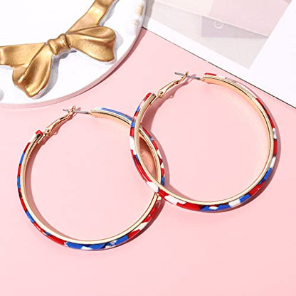 Acrylic Earrings Lightweight Hoop Earrings Statement Resin Drop Dangle Stud Earrings Fashion Jewelry For Women - color: Red White Blue