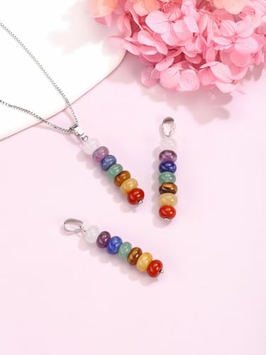 Jovivi Natural 7 Chakras Rondelle Healing Crystals Necklace | Abacus Gemstone beads Pointed Chakra Pendant Necklace for Anxiety Stress Relief Balancing Meditation