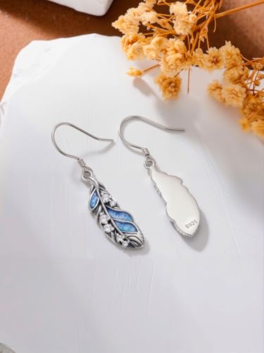 Dorunmo s925 Sterling Silver Western Dangle Drop Earrings Birthday Jewelry Gifts for Women - style: Turquoise Feather