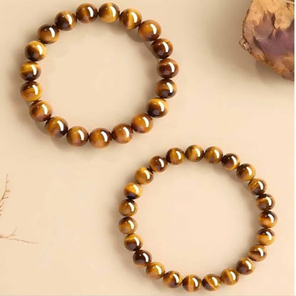 Natural Tiger Eye Stone Bracelet, 8-12mm Healing Energy Gemstone Beads, Elastic Stretch Design for Yoga and Meditation - size: 10MM