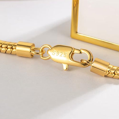 Dankadi Italy Smooth 3MM 4MM Round Snake Chain Bracelet Solid 925 Sterling Silver Men Women 6.3" 6.7" 7" 7.5" 8" 8.5" 9" 9.5" Bangle Charm Jewelry Gift - color: 3MM Gold, size: 9.5 inches
