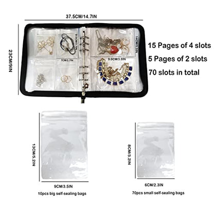 Travel Jewelry Organizer: Book-Style, Zipper, Anti-Tarnish & Foldable Case | Book-style foldable travel jewelry organizer, zipper pouch with dust protection, anti-tarnish liner, daily storage - color: Black