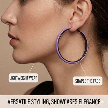 Hoop Earrings for Women Leather Hoop Earrings-Medium/Large Hoops-Lightweight hoop - color: Purple