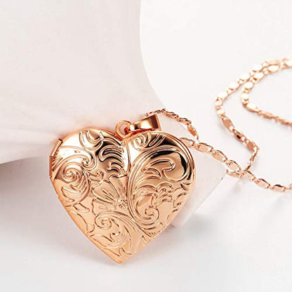 Locket Necklace that Holds Pictures Flower Lockets Pendant Necklaces Birthday Gifts Jewelry - style: Rose Heart