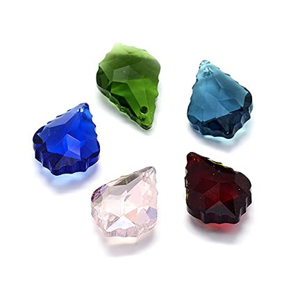 Cheriswelry 50pcs Leaf Faceted Glass Pendants Crystal Drop Chandelier Dangle Charms Smooth Mini Hanging Ornament Charms 22x15.5mm for DIY Craft Earring Bracelet Necklace Jewelry Making - color: Mixed Color*6