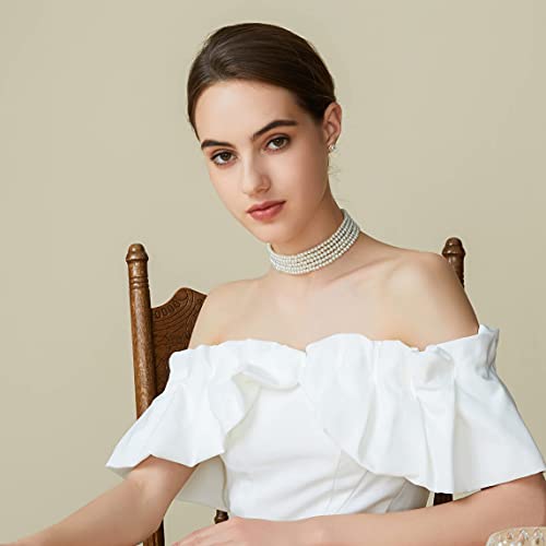 BABEYOND Round Imitation Pearl Choker Necklace Multi Strands Choker 20s Flapper Necklace Accessories for Gatsby Themed Party - style: 5-layer
