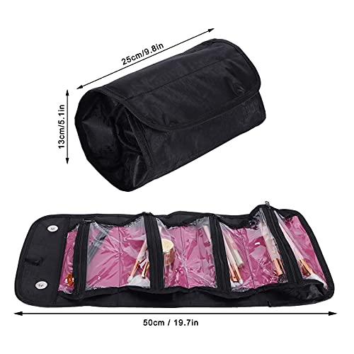 2PCS Roll up Makeup Bag, 4 in 1 Cosmetic Bag Foldable Makeup Bag Clear Makeup Organizer Bag Hanging Toiletry Bag for Women Men (Black) - color: Black