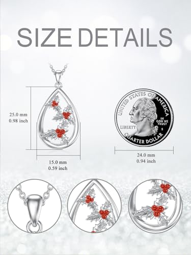 12 Month Birth Flower Necklace for Women 925 Sterling Silver Floral Teardrop Pendant Birthday Jewelry Gifts - color: 12. December Holly