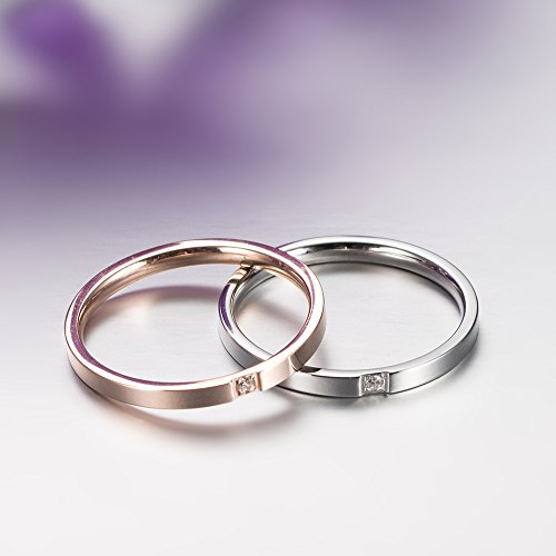 Women's Stainless Steel 2MM Thin Stackable Midi Eternity Ring Cubic Zirconia Engagement Wedding Bands - color: 1pcs Rose Gold