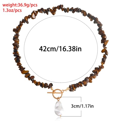 Bohemian Stone Pearl Choker Necklace for Women Dainty Natural Irregular Stone Choker Turquoise Beaded Lariat Necklace Simple Fashion OT Toggle Spiritual Handmade Jewelry - color: Brown