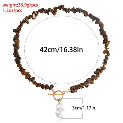 Bohemian Stone Pearl Choker Necklace for Women Dainty Natural Irregular Stone Choker Turquoise Beaded Lariat Necklace Simple Fashion OT Toggle Spiritual Handmade Jewelry - color: Brown